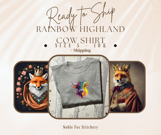 RTS Rainbow Highland Cow Graphic Tee - Size 5