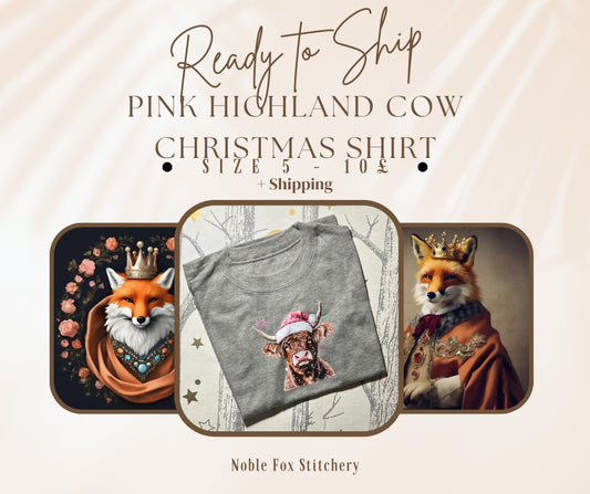 RTS Pink Highland Cow Christmas Graphic Tee - Size 5